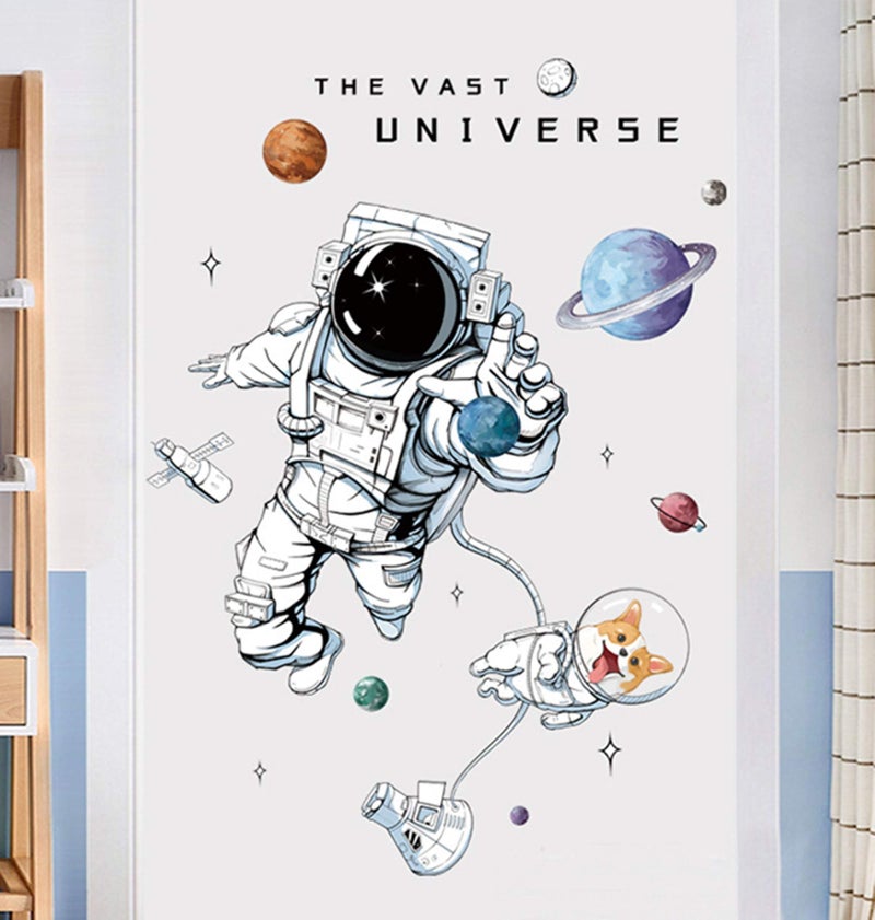 ROFARSO Astronaut Wall Stickers Planet Space Corgi Dog DIY Vinyl Removable Large Wall Decals Art Decorations Decor for Kids Boys Bedroom Living Room Playing Room Murals - Image 2